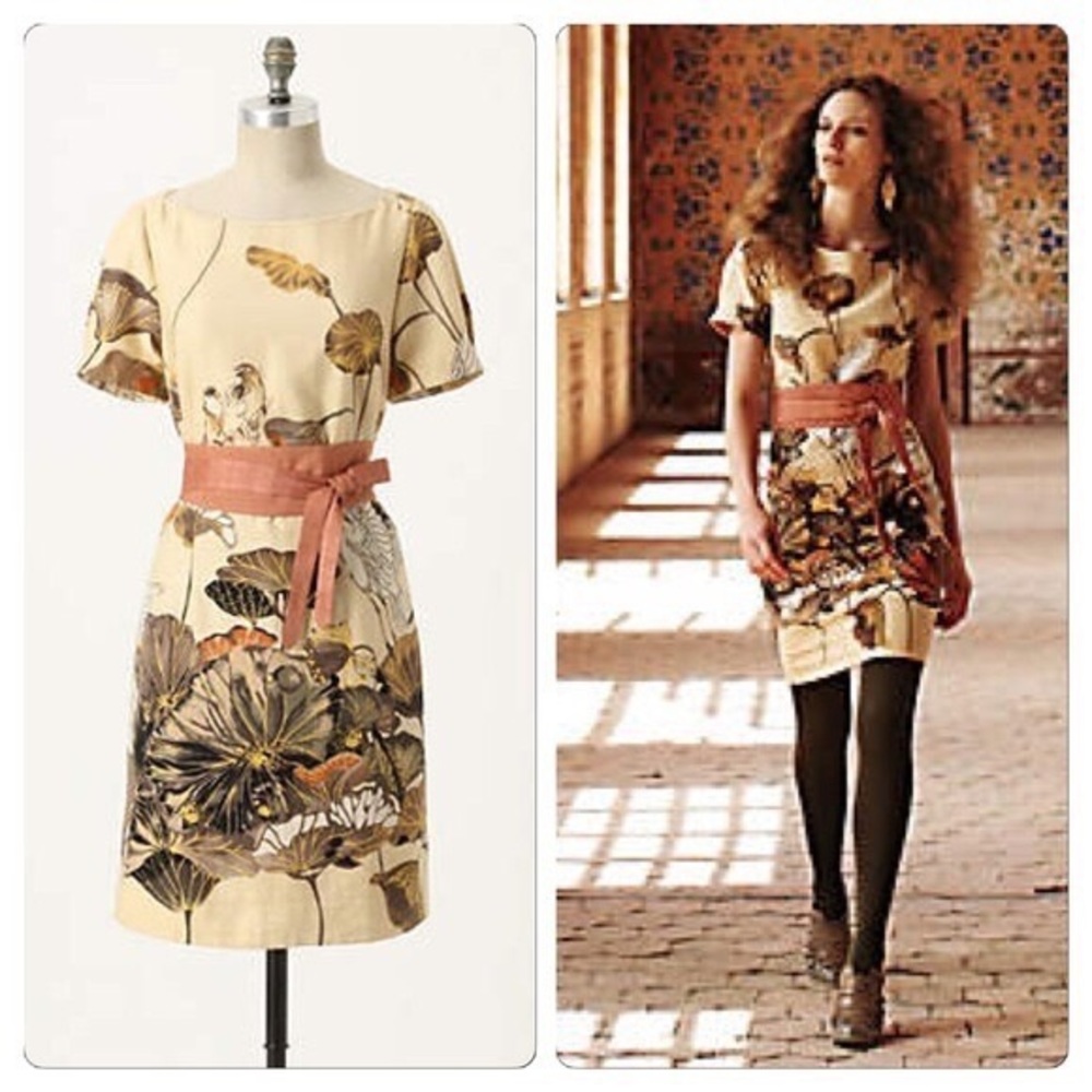 Anthropologie Floreat Snowy Egret Shift Dress Size 2P